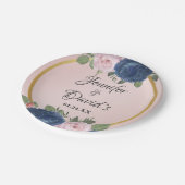 Roos Floral Navy Blue Blush Pink Gold Wedding Papieren Bordje (Gekanteld)