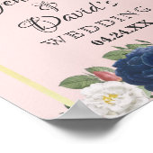 Roos Floral Navy Blue Blush Pink Gold Wedding Poster (Hoek)