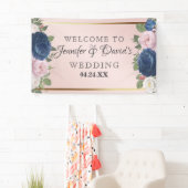 Roos Floral Navy Blue Blush Pink Gold Wedding Spandoek (Insitu)