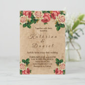  roos floral old paper bruiloft uitnodiging (Staand voorkant)