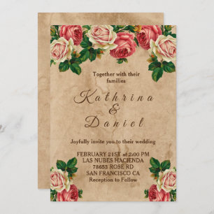 roos floral old paper bruiloft uitnodiging
