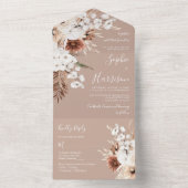 Roos Floral Orchid Mauve Beige Boho Wedding All In One Uitnodiging (Binnen)