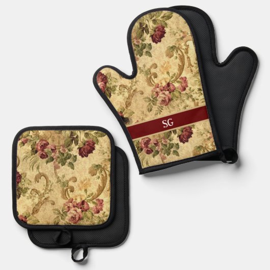  Roos Floral Ovenwant & Pannenlap Set (Voorkant / Achterkant)