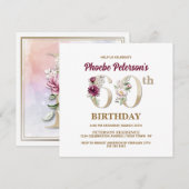 Roos Floral P 60th Birthday Party Invitation Kaart (Voorkant / Achterkant)