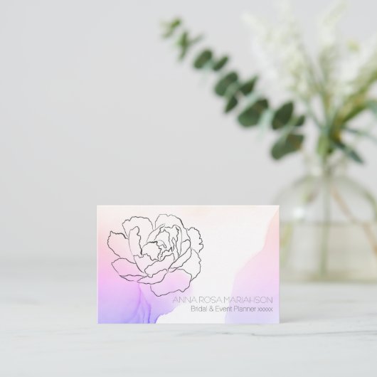 *~* Roos Floral Pastel Lavendel & Roze Waterverf Visitekaartje (Staand voorkant)