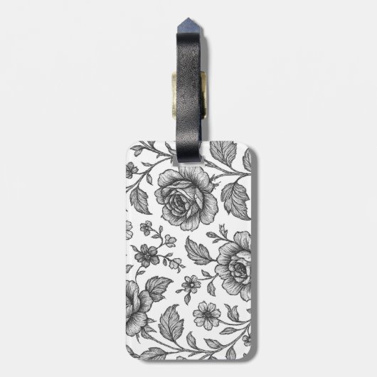 Roos Floral Pattern Bagagelabel (Achterkant verticaal)