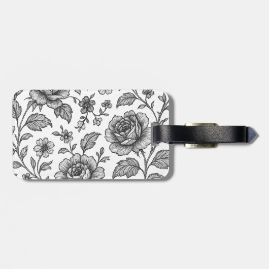 Roos Floral Pattern Bagagelabel (Achterkant horizontaal)