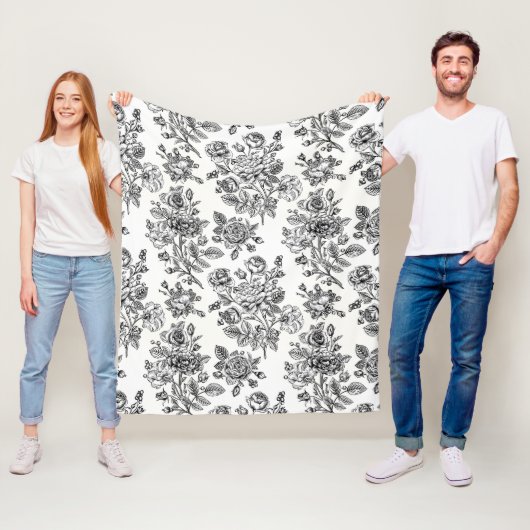 Roos Floral Pattern Fleece Deken (In situ)