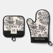  Roos Floral Pattern Ovenwant & Pannenlap Set (Voorkant)