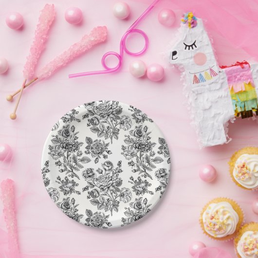 Roos Floral Pattern Papieren Bordje (Feest)