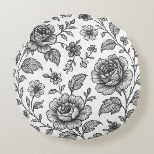Roos Floral Pattern Rond Kussen