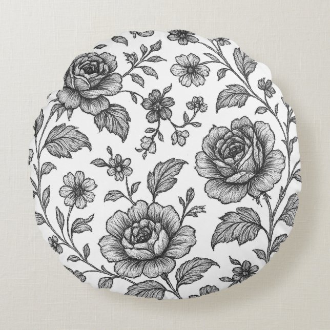  Roos Floral Pattern Rond Kussen (Voorkant)