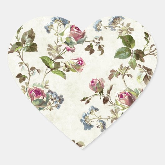  Roos Floral Pattern Shabby chic Hart Sticker (Voorkant)