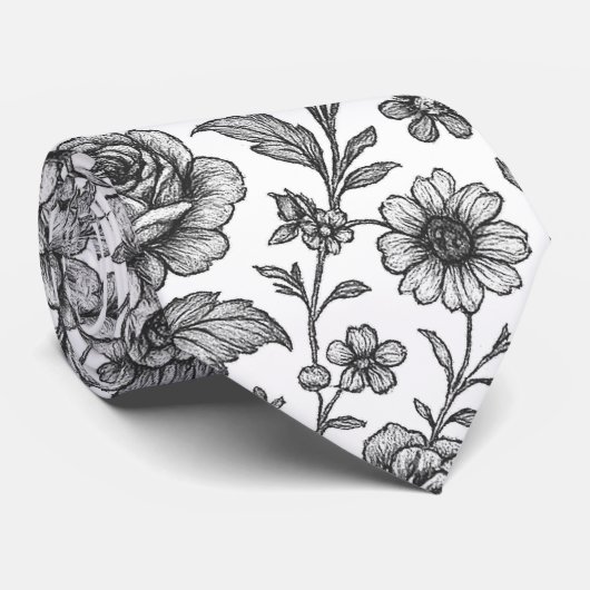 Roos Floral Pattern Stropdas (Opgerold)