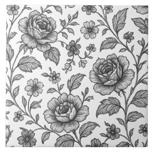 Roos Floral Pattern Tegeltje (Voorkant)