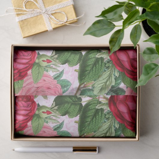 Roos Floral Pink Damask Tissuepapier (Geschenk)