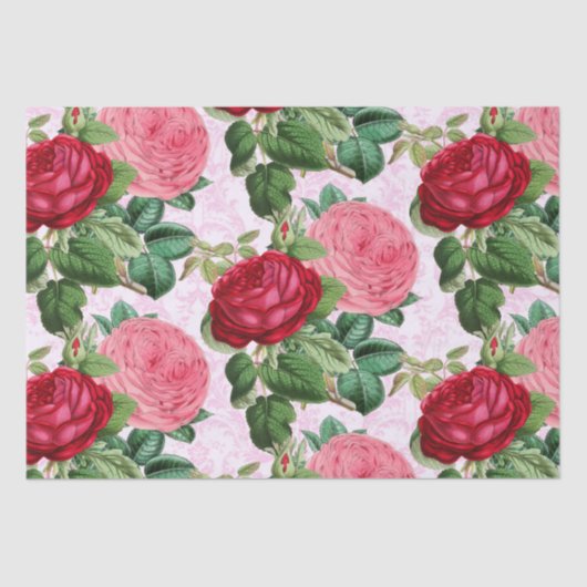  Roos Floral Pink Damask Tissuepapier (Voorkant)