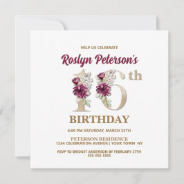 Roos Floral R 16e verjaardag Kaart