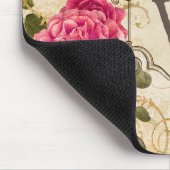  Roos Floral Red Pink Damask Monogram Naam Muismat (Hoek)