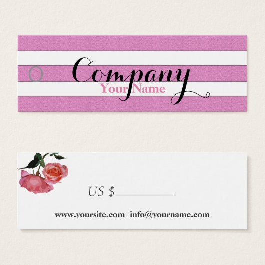 Roos Floral Roos & White Stripes - Prijs Label Mini Visitekaartjes (Voorkant /achterkant)