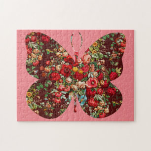  Roos Floral roze vlinder Puzzle Legpuzzel