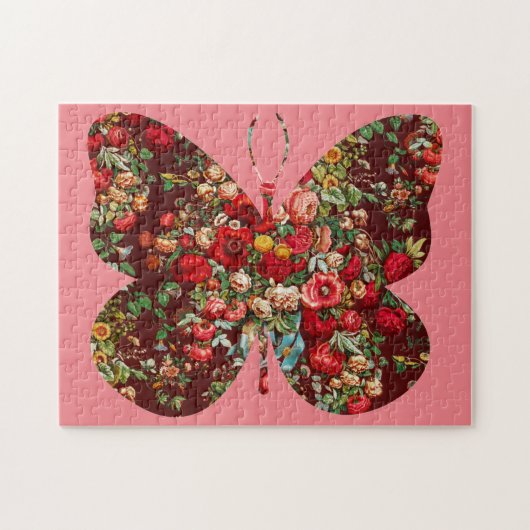  Roos Floral roze vlinder Puzzle Legpuzzel (Horizontaal)