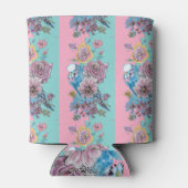 Roos Floral Rozen Budgie Bird Womans Pink Aqua Blikjeskoeler (Achterkant)