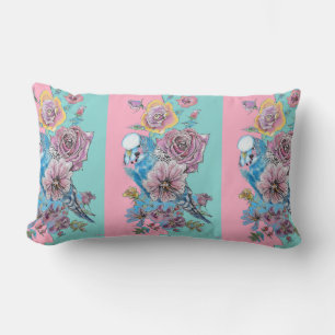 Roos Floral Rozen Budgie Bird Womans Pink Aqua Cus Kussen