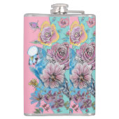 Roos Floral Rozen Budgie Bird Womans Pink Aqua Heupfles (Achterkant)