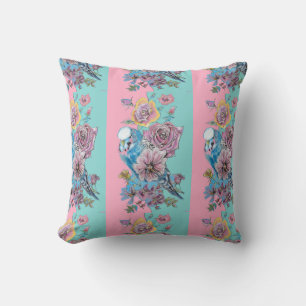 Roos Floral Rozen Budgie Bird Womans Pink Aqua Kussen
