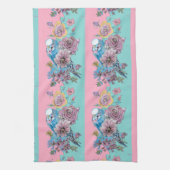 Roos Floral Rozen Budgie Bird Womans Pink Aqua Theedoek (Verticaal)
