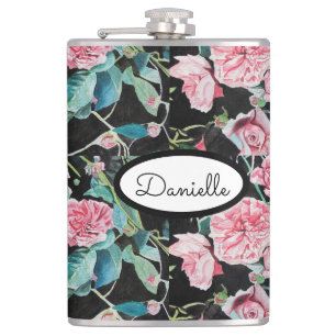 Roos Floral Rozen Vintage Tuinvrouwen Roze zwart Heupfles