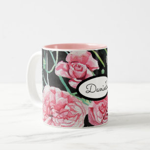 Roos Floral Rozen Vintage Tuinvrouwen Roze zwart Tweekleurige Koffiemok