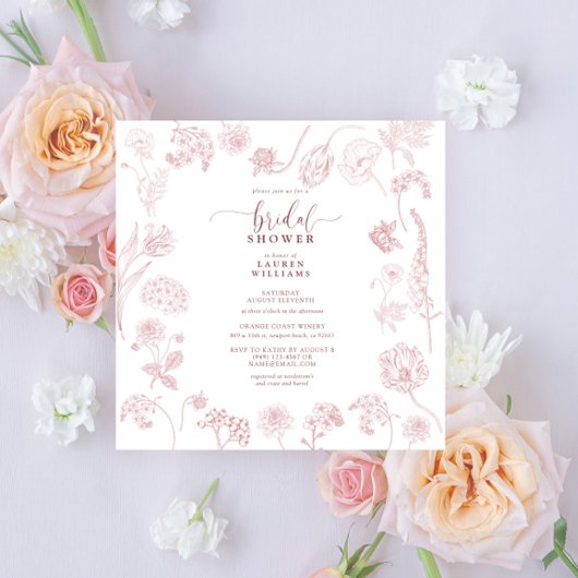 Roos Floral Script Square Shower Kaart