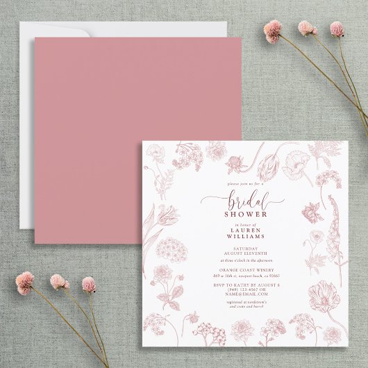 Roos Floral Script Square Shower Kaart