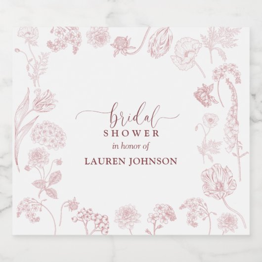  Roos Floral Script Vrijgezellenfeest Sparkling Wijnetiket (Enkel label)