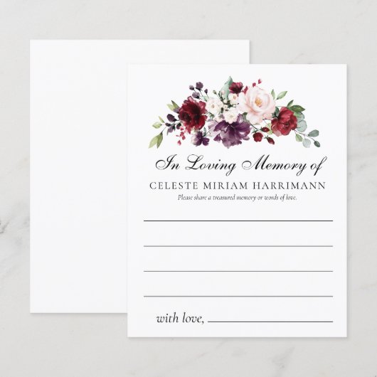 Roos Floral Share a Memory Funeral Attendance Kaar (Voorkant / Achterkant)