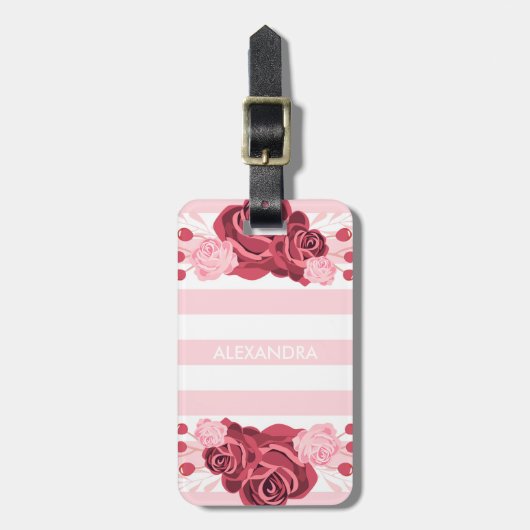 Roos Floral Stripes Bagagelabel (Voorkant verticaal)