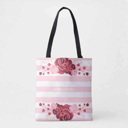 Roos Floral Stripes Tote Bag (Voorkant)