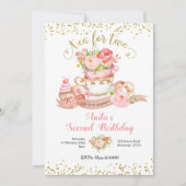 Roos Floral Tea for Two Birthday Party Invitation Kaart (Voorkant)