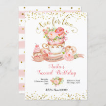 Roos Floral Tea for Two Birthday Party Invitation
