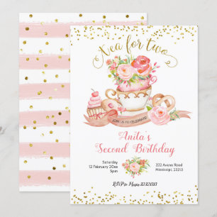 Roos Floral Tea for Two Birthday Party Invitation Kaart