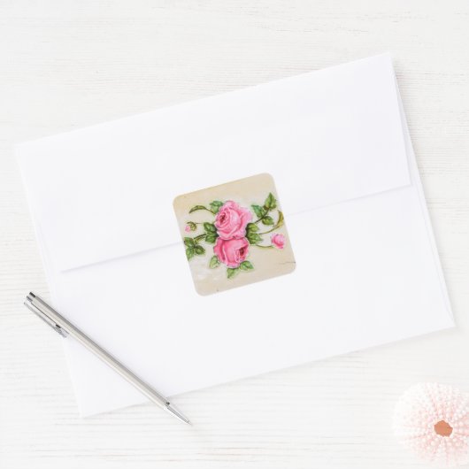  Roos Floral Tegel Vierkante Sticker (Envelop)