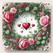 Roos Floral Twine Krans met Rode Harten Bier Onderzetter (Voorkant)