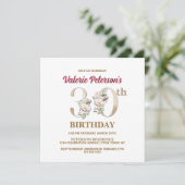 Roos Floral V 30th Birthday Party Invitation Kaart (Staand voorkant)