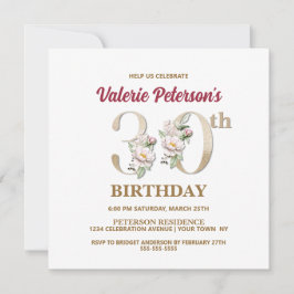 Roos Floral V 30th Birthday Party Invitation Kaart