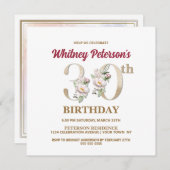 Roos Floral W 30th Birthday Party Invitation Kaart (Voorkant / Achterkant)