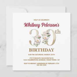 Roos Floral W 30th Birthday Party Invitation Kaart