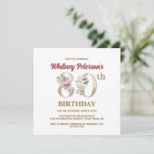 Roos Floral W 80th Birthday Party Invitation Kaart (Staand voorkant)