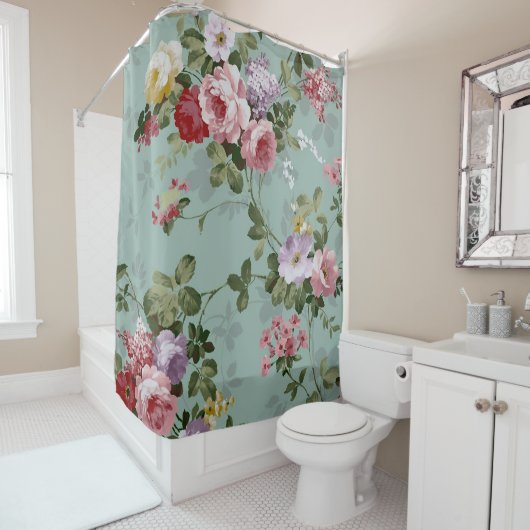  Roos Floral Wallpaper Douchegordijn (In situ)